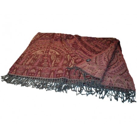 Ullpledd i merinoull - Aubergine/beige