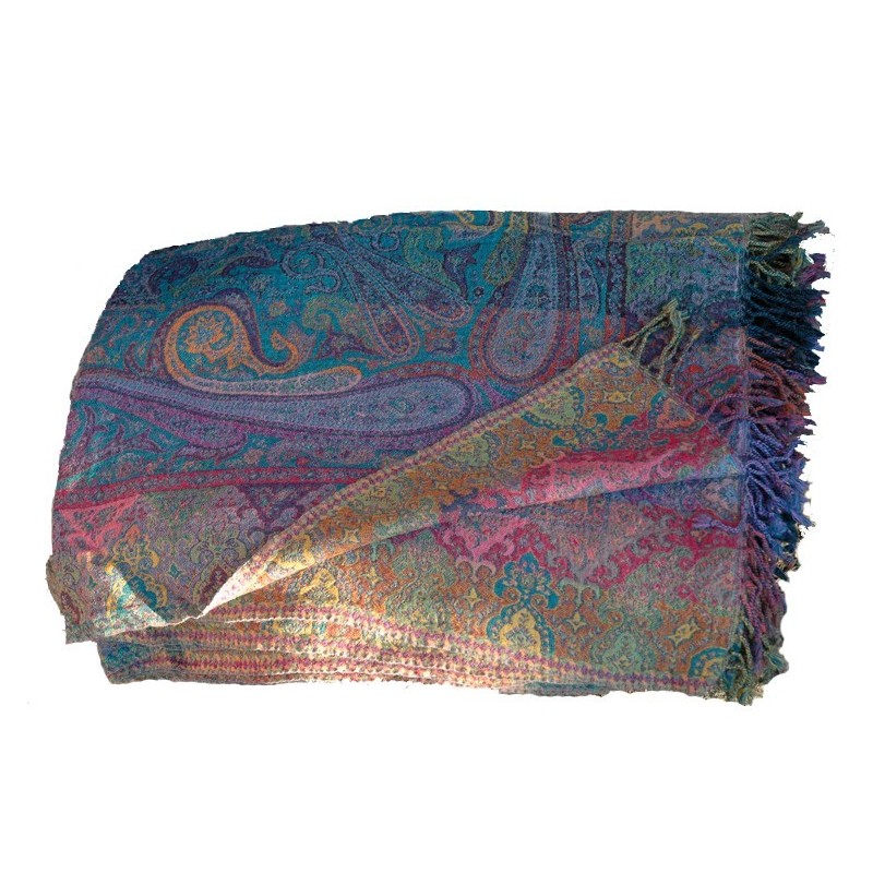 Ullpledd i merinoull - Turkis/lime/lilla