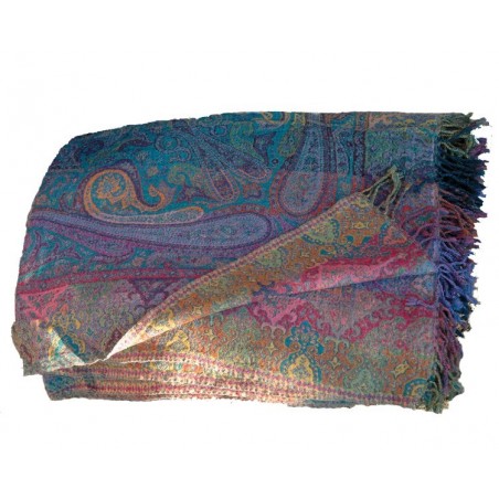 Ullpledd i merinoull - Turkis/lime/lilla