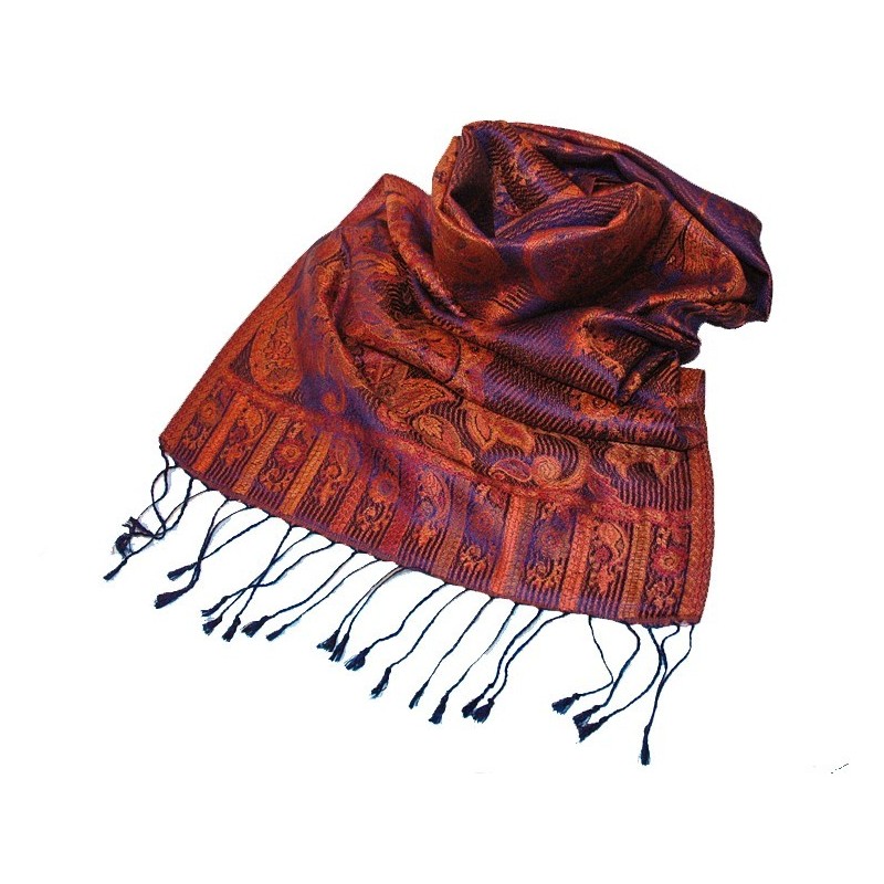 Silkeskjerf, Blå, orange, oliven