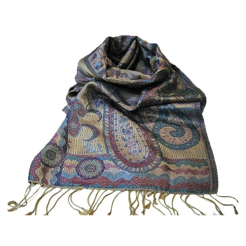 Silkeskjerf, Turkis, lilla, beige