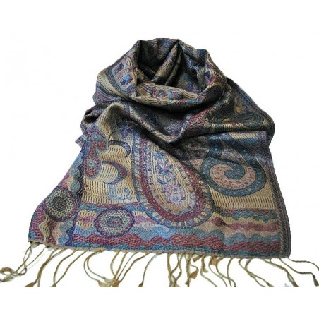 Silkeskjerf, Turkis, lilla, beige