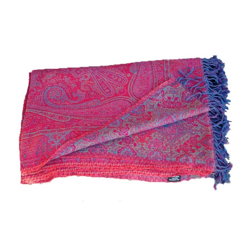 Ullpledd i merinoull - Cerise/lime